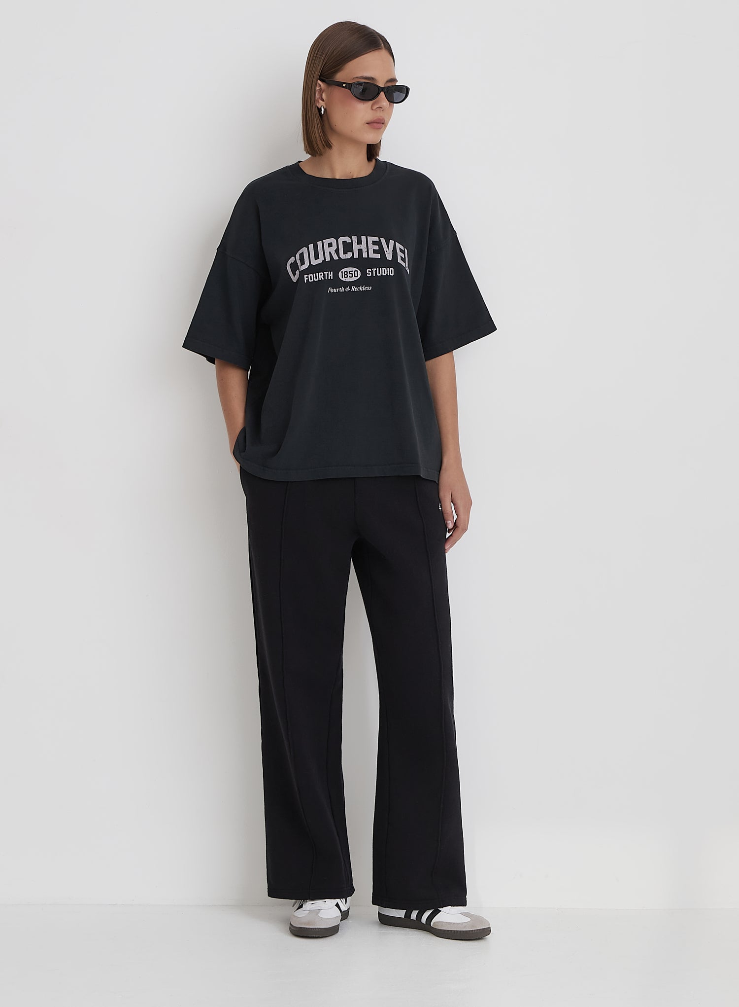 Grey Acid Wash Courchevel Slogan Print T-Shirt